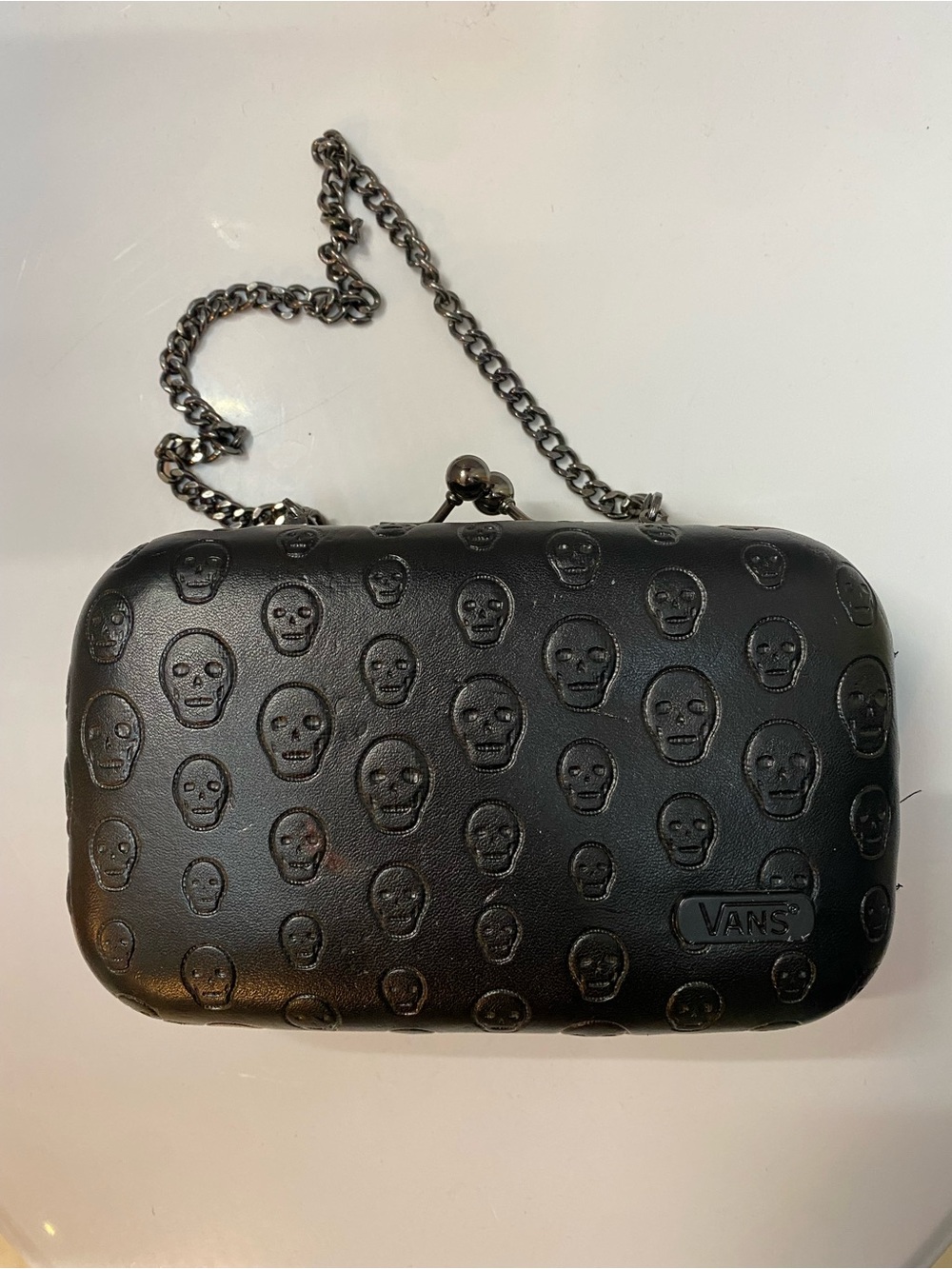 Vans Black Embossed Skull Chain Crossbody Clutch
